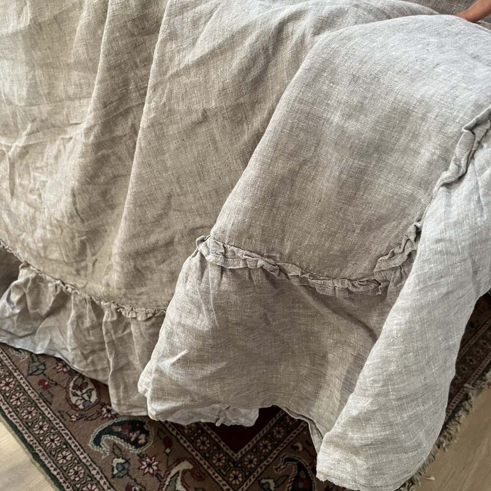Amity Home Caprice Natural Linen Ruffled King Duvet Cover Gray Button Closure